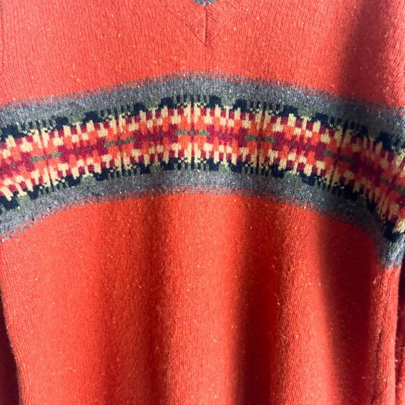 Vintage Eddie Bauer Lambswool Orange V Neck Pullover L Tall - Picture 3 of 6